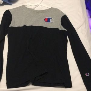 grey and black champion tee